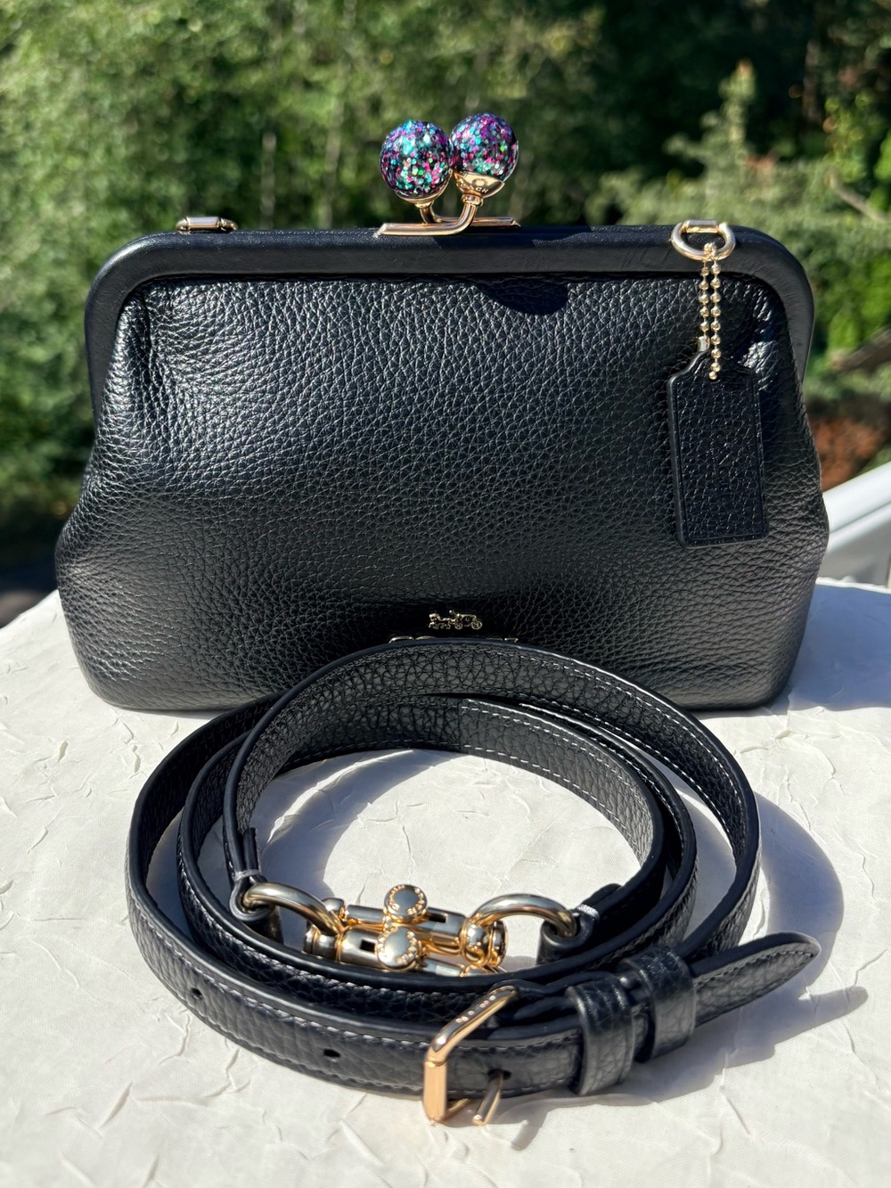 COACH Nora Kisslock Crossbody In Black Leather C1451 - Picture 9 of 10
